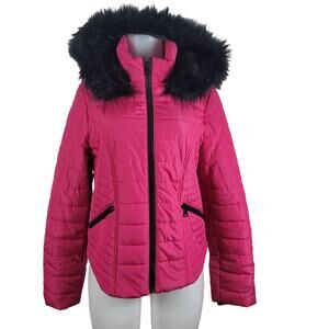 Venus Pink Quilted Hooded Full Zip Front Winter Women Jacket L
